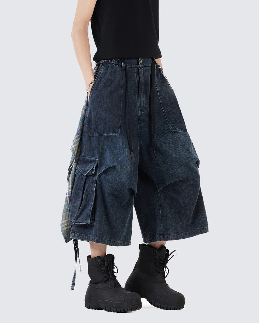 American Retro Detachable Square Scarf Black Wide-Leg Jeans for Men2025Spring and Autumn New Loose Straight-Leg Floor-Length Pants