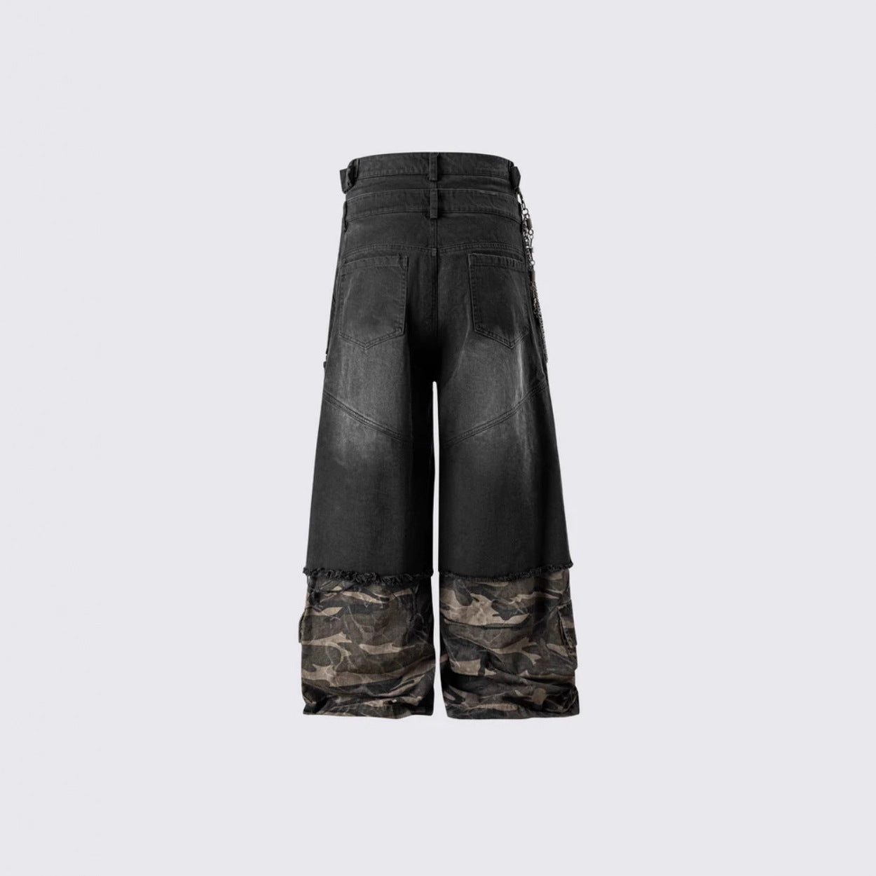 2025American High Street RO Heavyweight Washed Camouflage Embroidered Jeans Fake Two-Piece Wide-Leg Pants