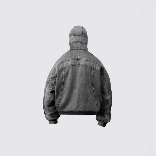 2025European and American Trendy Brand Single Hat Long Zipper Eyelet Hat Design Hooded Zipper Sweatshirt Full Face Men's Style