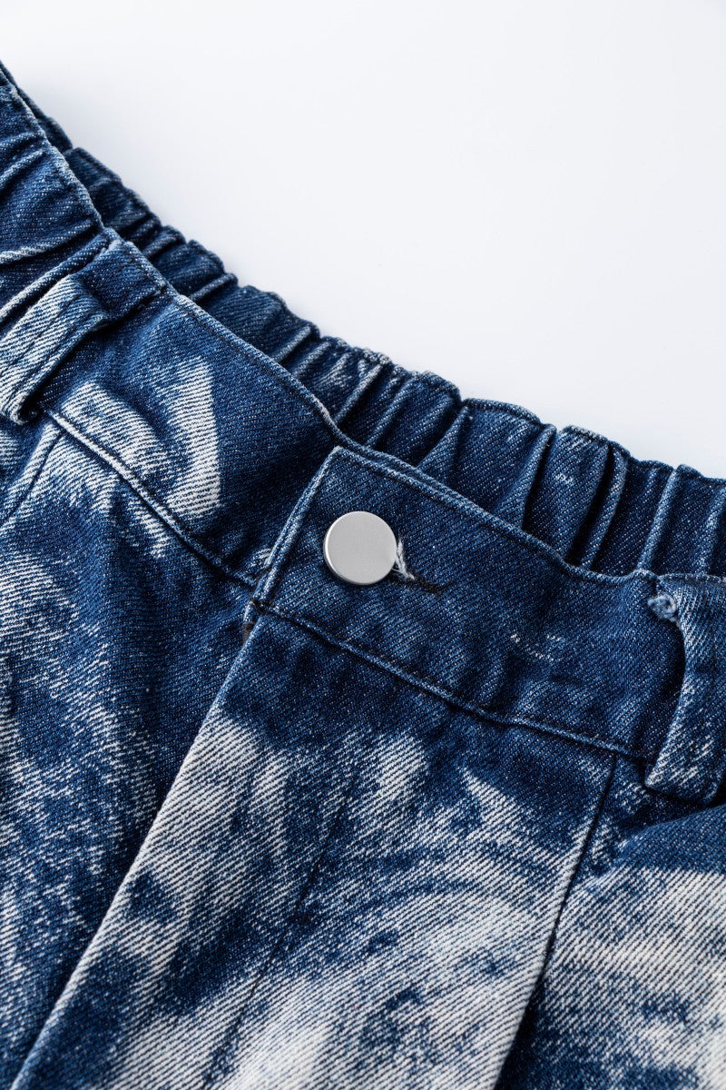 Summer Thin Jacquard Cool Comfortable Fabric Five-Point Denim Shorts Men's Trendy New Wide-Leg Straight Mid-Length Shorts