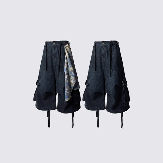 American Retro Detachable Square Scarf Black Wide-Leg Jeans for Men2025Spring and Autumn New Loose Straight-Leg Floor-Length Pants