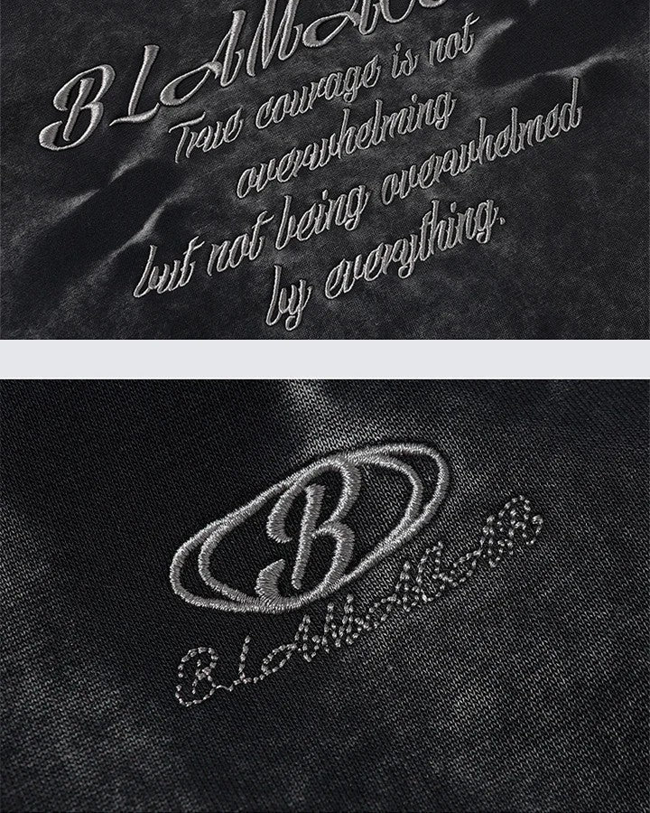 American High Street Vintage Washed Wrinkled Sleeve Hooded Fleece Men's Niche Embroidered Jacket Trendy