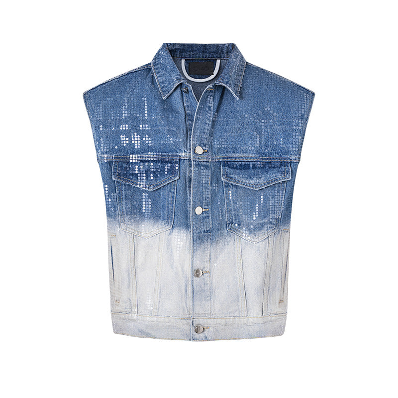 Original Early Autumn New American Retro Street Style High Waist Slimming Rhinestone Gradient Design Loose Wide Leg Jeans