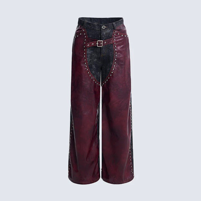 2025European and American Heavy-duty Rivet Leather Pants for Men, Cool Punk Style Motorcycle Suit, Slim Fit Dark Style