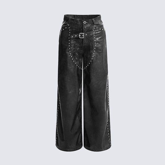 2025European and American Heavy-duty Rivet Leather Pants for Men, Cool Punk Style Motorcycle Suit, Slim Fit Dark Style