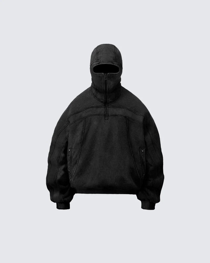 2025European and American Trendy Brand Single Hat Long Zipper Eyelet Hat Design Hooded Zipper Sweatshirt Full Face Men's Style