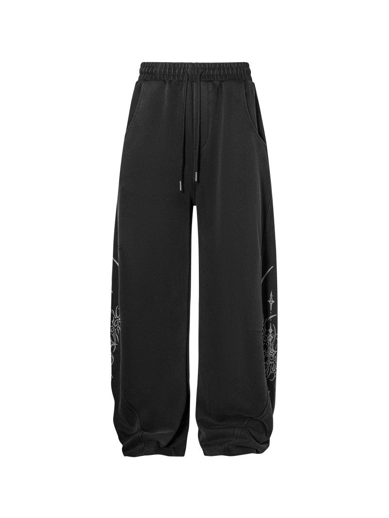 American Retro Hand-painted Gradient Embroidery Sweatpants Unisex Trendy Street Style Loose Straight Casual Pants