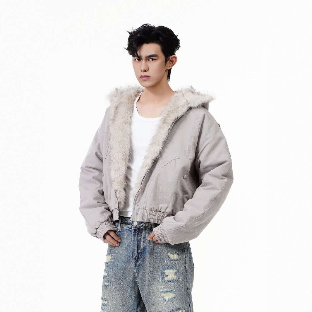 GUOWEAR Pearl Canvas Mountain Eagle Fleece-Lined Jacket American Street Wasteland Style Cotton Coat Men's Fleece-Lined Thickened Jacket