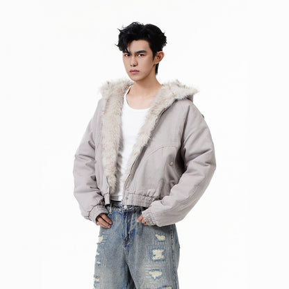 GUOWEAR Pearl Canvas Mountain Eagle Fleece-Lined Jacket American Street Wasteland Style Cotton Coat Men's Fleece-Lined Thickened Jacket