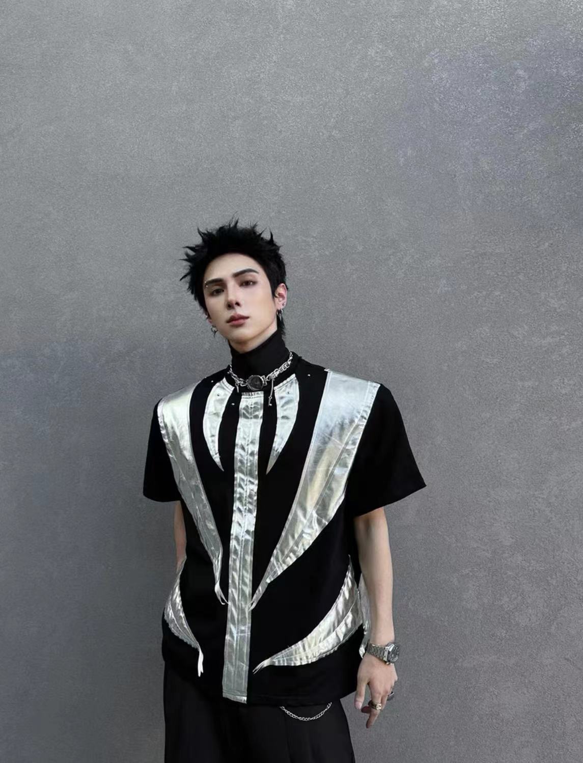 2025Summer New Men's High Street ins Wind Short Sleeve Stylish Color Block Design T T-shirt Breathable