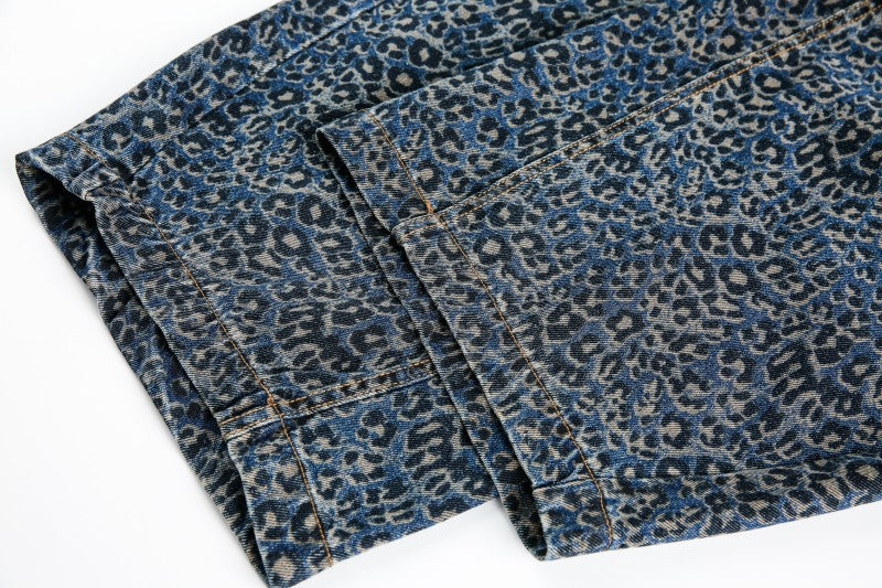 Fashion Brand2025Autumn New European and American High Street Leopard Print Scimitar Jeans RO Trendy Wide-Leg Pants