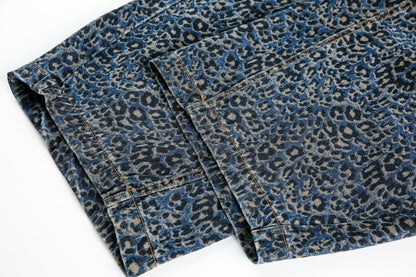 Fashion Brand2025Autumn New European and American High Street Leopard Print Scimitar Jeans RO Trendy Wide-Leg Pants