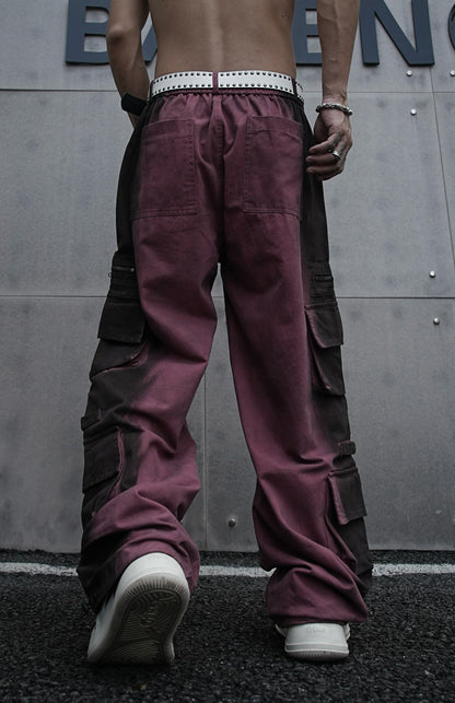 American Retro Wasteland Washed Vintage Multi-Pocket Cargo Pants Unisex Trendy Loose Straight Wide-Leg Casual Long Pants