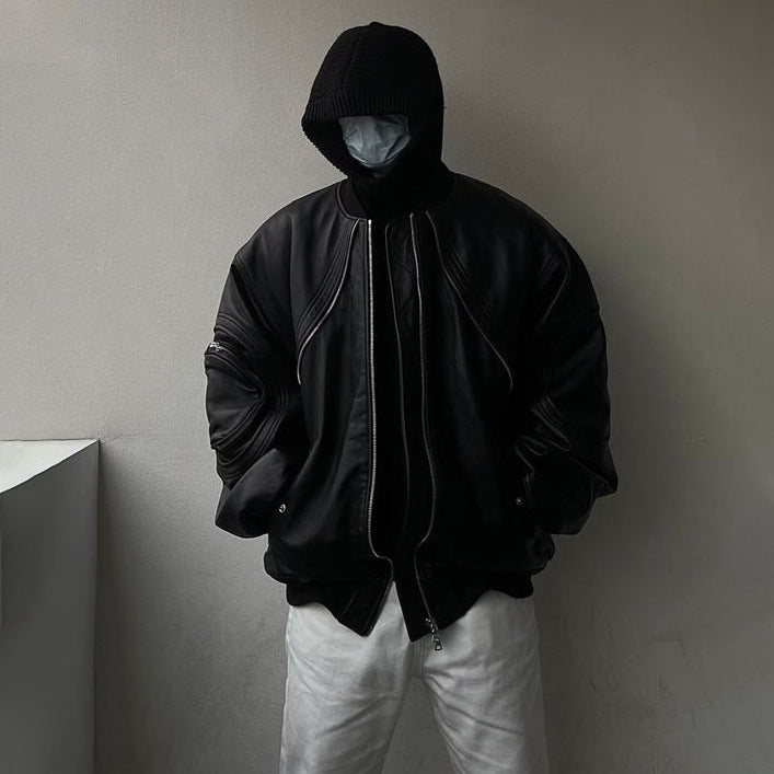 Heavy-duty Retro Designer Leather Flight Jacket Men's Street Trend Loose Jacket Workwear Windproof