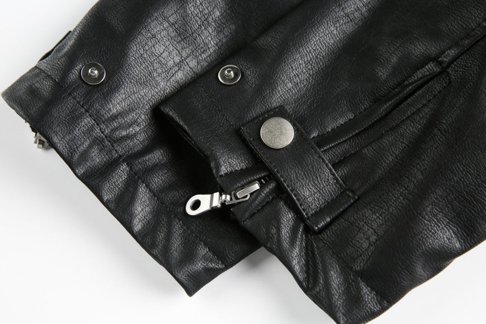 European and American Heavy Embroidery Lapel Loose Short Zipper Leather Jacket Coat