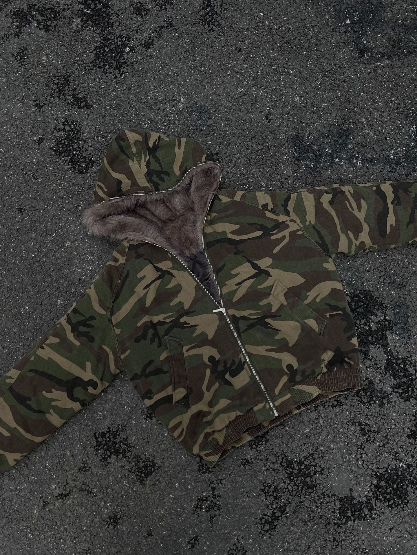 Zuoshandiao National Era Camouflage American Style Hooded Retro Thickened Cotton Jacket for Men and Women Workwear Cotton Coat
