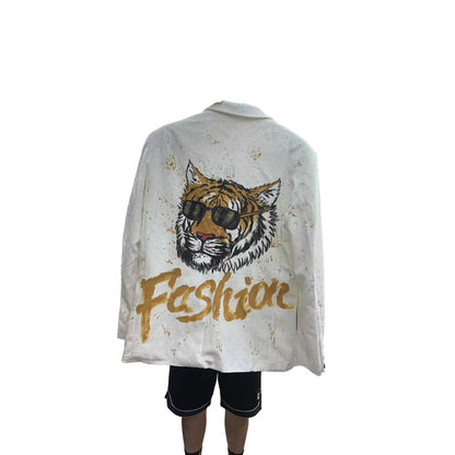 Europe and America2025New Fashion Trendy Casual Hand-painted Letter Tiger Pattern Men's Blazer