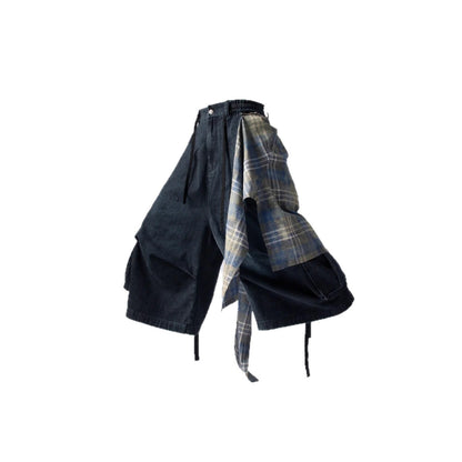 American Retro Detachable Square Scarf Black Wide-Leg Jeans for Men2025Spring and Autumn New Loose Straight-Leg Floor-Length Pants