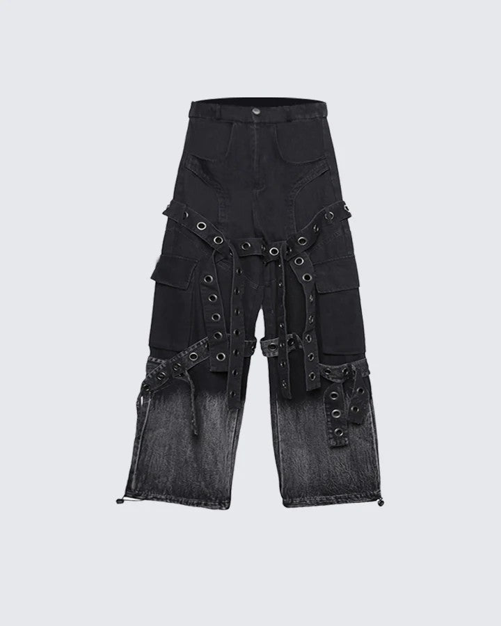 American Street Retro Heavy Design Sense Pleated Workwear Hardware Decoration Loose Draped Jeans for Men and Women