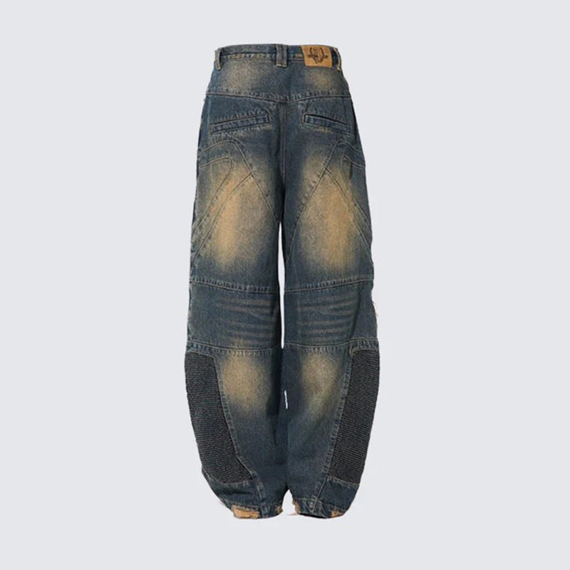 GUOWEAE Street Style Ripped Patchwork Jeans for Men Loose Fit Multi-Pocket Design Personality Long Pants Trendy Brand