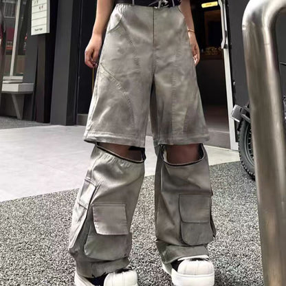 European and American Style Long Design Sense Wasteland Vintage Dirty Dyed Cargo Pants for Men and Women with Detachable Multi-Pocket Zipper Hip-Hop Street Dance