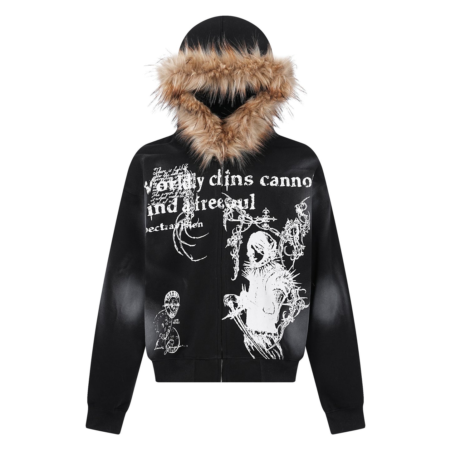 GUO WEAR  American Retro Hip-Hop Street Style Fur Collar Hooded Cardigan Sweatshirt for Men and Women, Autumn and Winter Trendy Brand
