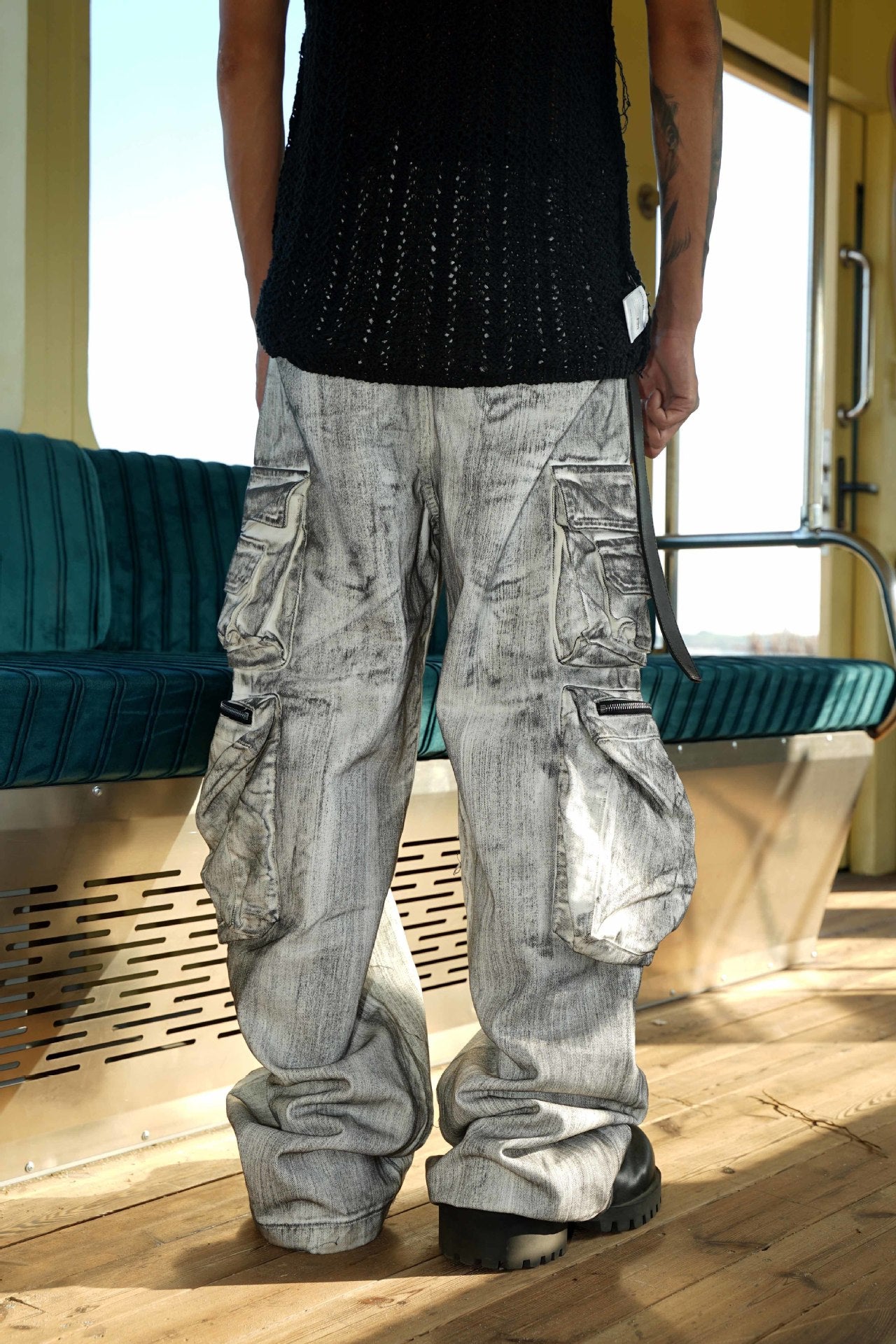 American Style Multi-Pocket Jeans for Men, Niche Retro Blue Wide-Leg Cargo Pants, Couple's European and American Trendy Pants, Cross-Border Trade