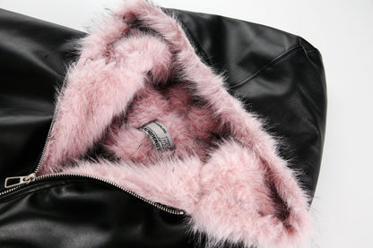 National Trend American Retro PU Padded Cotton Thickened Fur Collar Hooded Cotton Jacket Men's Winter Loose Versatile Cotton Coat