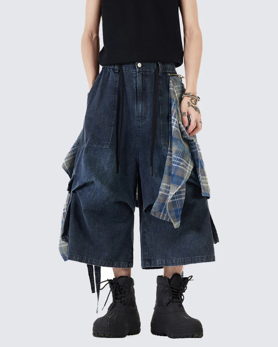 American Retro Detachable Square Scarf Black Wide-Leg Jeans for Men2025Spring and Autumn New Loose Straight-Leg Floor-Length Pants