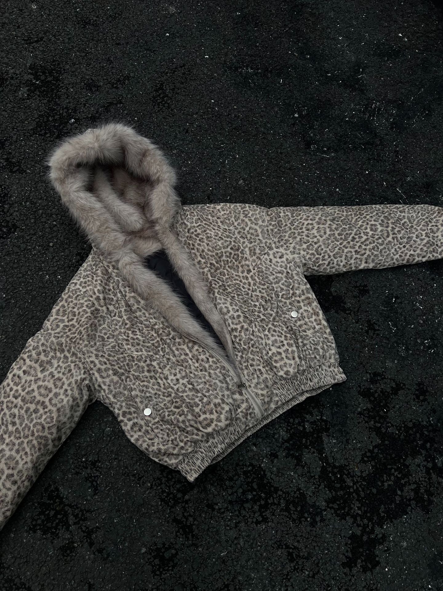 American Retro Style Hooded Thick Cotton Jacket with Leopard Print for Men and Women, Winter Couple's Hooded Cotton Coat