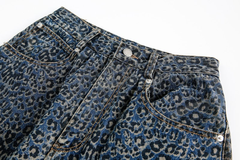 Fashion Brand2025Autumn New European and American High Street Leopard Print Scimitar Jeans RO Trendy Wide-Leg Pants