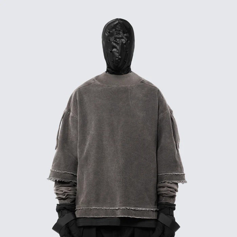 GUO WEAR Dirty Dyed Frayed Trendy Brand Long Sleeve Washed Vintage Fake Two-Piece Colorful American Street Style T Shirt