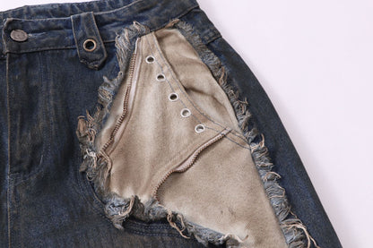 High-quality American streetwear super heavy-duty brushed and washed buffalo jeans