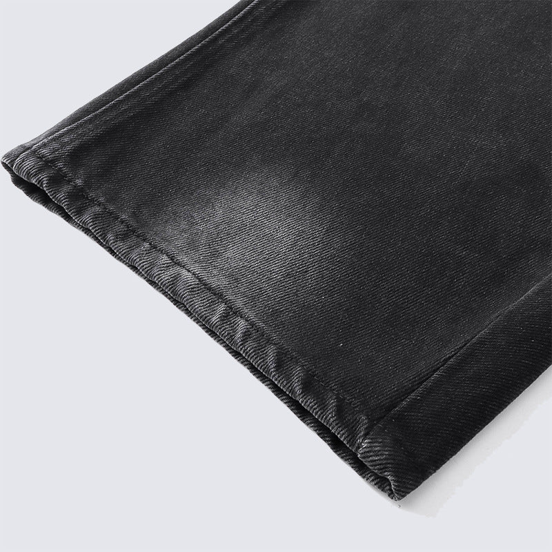 Hip-hop trend high-waisted loose straight jeans for ladies, featuring retro water-washed design, suitable for autumn and winter, new style casual pants with distressed effect and slight stretchiness.