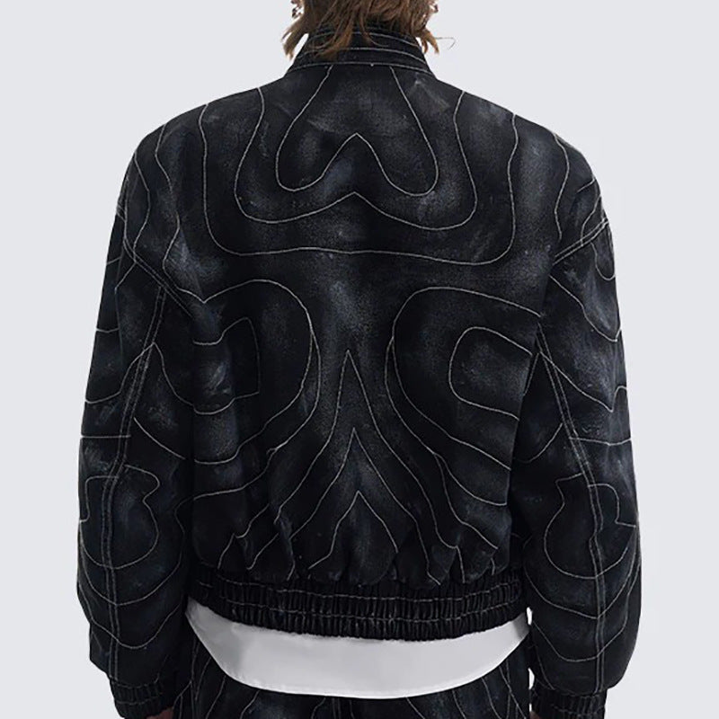 High Street Functional Style Patchwork Embroidered Distressed Denim Jacket Outerwear with 3D Draping Design Short Jacket Fashion Brand
