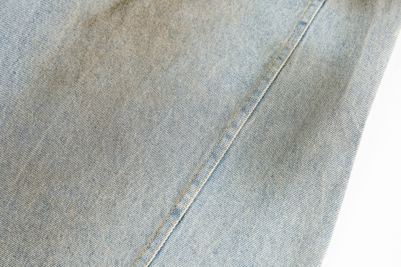 American Retro Dirty Dye Distressed Scimitar Jeans for Men, Mid-Waist Loose Fit Straight-Leg Floor-Length Wide-Leg Pants with Design Sense