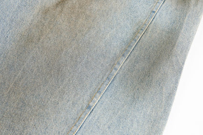 American Retro Dirty Dye Distressed Scimitar Jeans for Men, Mid-Waist Loose Fit Straight-Leg Floor-Length Wide-Leg Pants with Design Sense