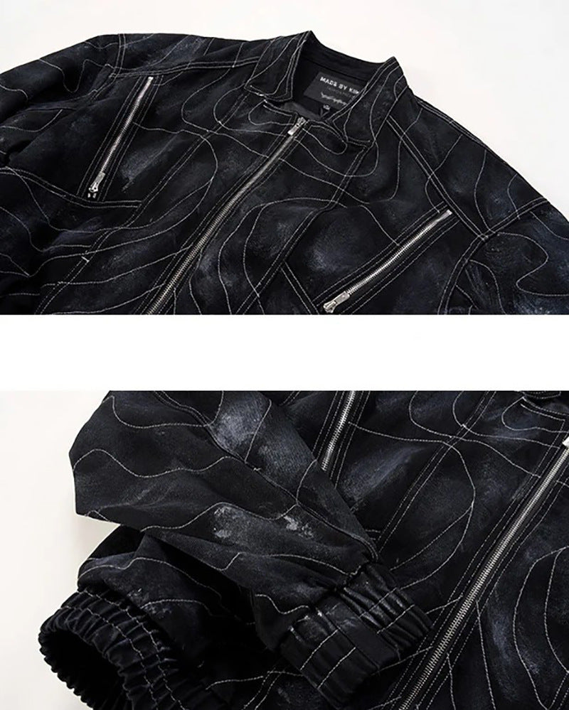 High Street Functional Style Patchwork Embroidered Distressed Denim Jacket Outerwear with 3D Draping Design Short Jacket Fashion Brand