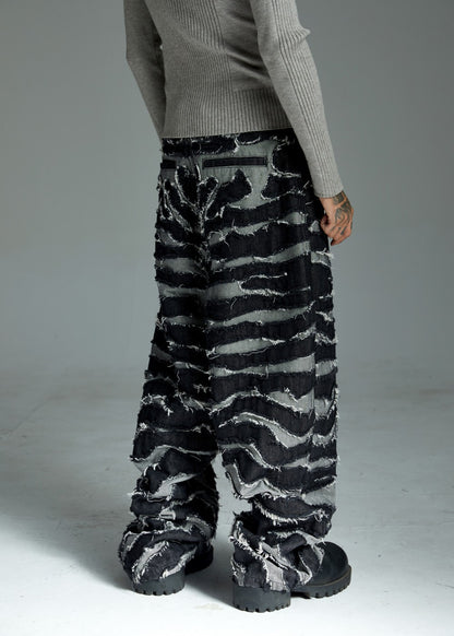 2025Autumn New Heavy Craft Patchwork Zebra Pattern European and American Trendy Brand Loose Jeans