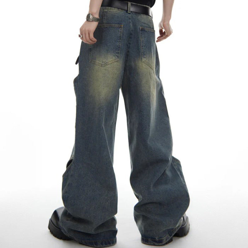 Spring Summer Casual Niche Deconstructed Metal Button Design Wide-Leg Jeans Hollow Loose Pants High Waist Wide-Leg