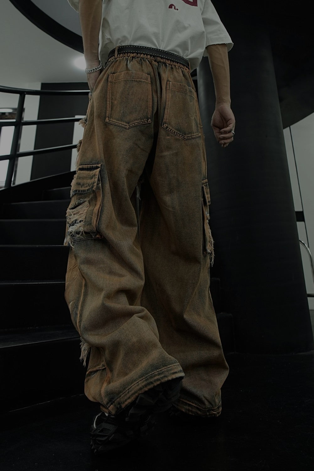 American Retro Original Patchwork Niche Design Jeans Distressed Frayed Edge Star Loose Straight Jeans