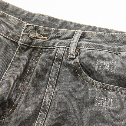 Distressed Jeans Loose Wide-Leg Straight Trendy Beggar Style Slimming High Street Design Niche Long Pants High Street Style