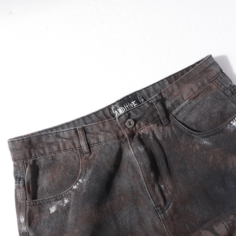 American-style Tie-dye Washed Vintage Loose Cargo Pants for Men Street Hip-Hop Jogger Jeans Trendy Designer Style