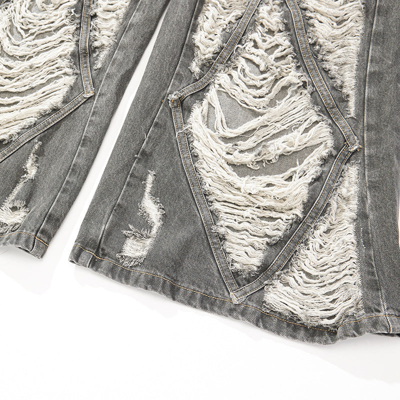 Distressed Jeans Loose Wide-Leg Straight Trendy Beggar Style Slimming High Street Design Niche Long Pants High Street Style