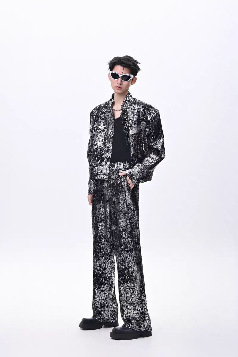 2025New Fashion Suit Trendy Brand Cool Street Style Short Jacket Wide-Leg Pants Casual Two-Piece Set for Men
