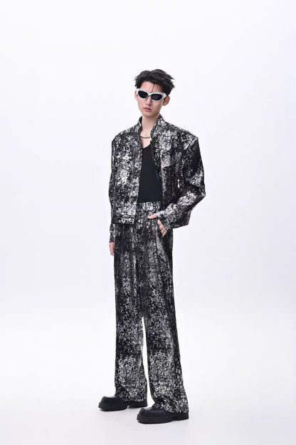 2025New Fashion Suit Trendy Brand Cool Street Style Short Jacket Wide-Leg Pants Casual Two-Piece Set for Men