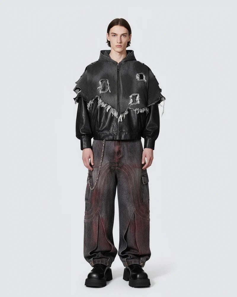 Cross-Border European and American High Street vibe Pants Jeans American Style Straight Spliced Ink Splash Flared Long Pants Men One Piece Dropshipping