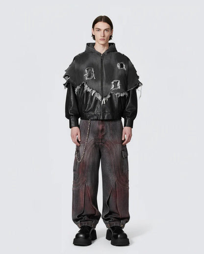 Cross-Border European and American High Street vibe Pants Jeans American Style Straight Spliced Ink Splash Flared Long Pants Men One Piece Dropshipping