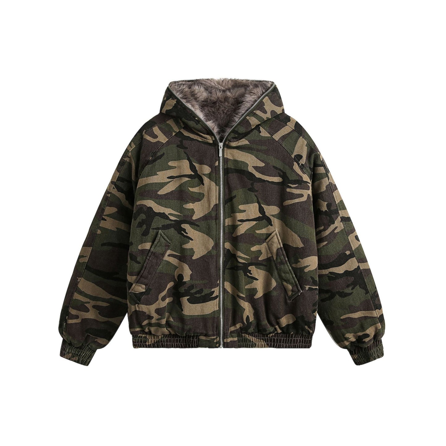 Zuoshandiao National Era Camouflage American Style Hooded Retro Thickened Cotton Jacket for Men and Women Workwear Cotton Coat