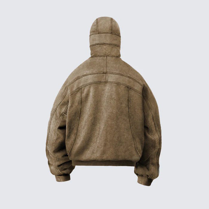 Autumn Winter New American Style Vintage Personality Street Washed Heavy-duty Sweatshirt Fashion Trendy Brand Round Neck Long Sleeve Cardigan Outerwear